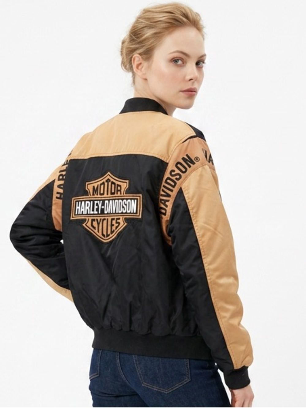 HARLEY DAVIDSON | Black & Orange Bomber Jacket Zip Front Men’s Size Medium